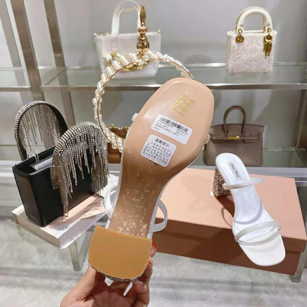 Miu Miu Satin and Glitter Slides in 85 mm Heel Height for Women in White Miu Miu Satin and Glitter Slides in 85 mm Heel Height for Women in White