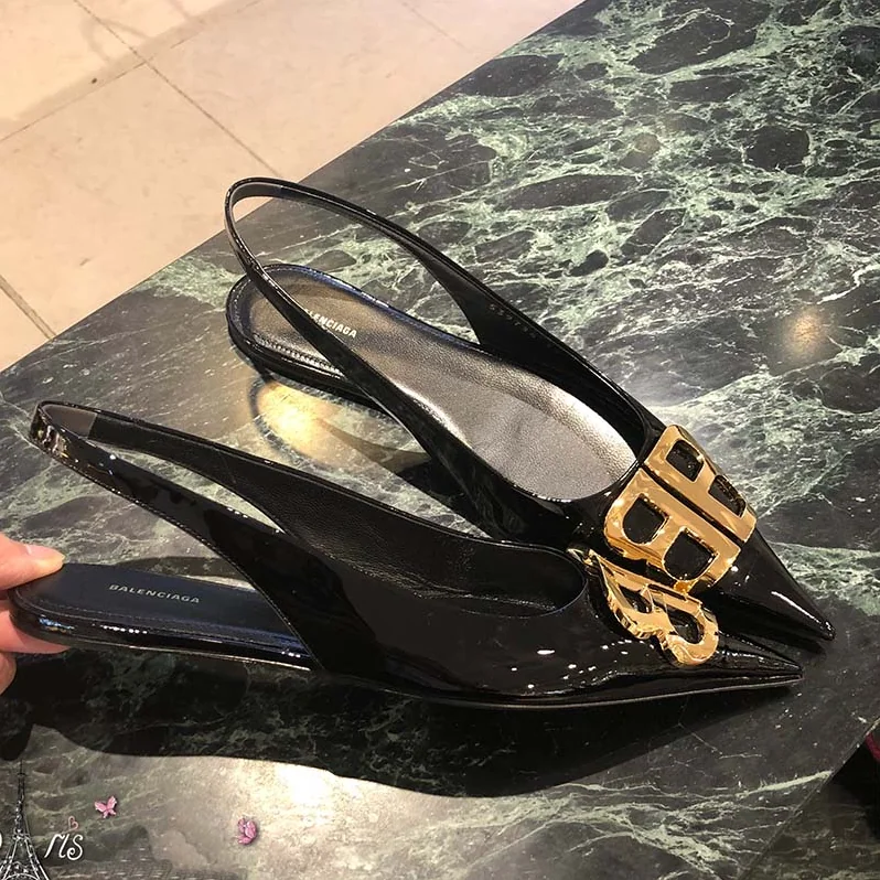 Balenciaga Shoes BB Slingback Paten 5mm Heel for Women in Black Balenciaga Shoes BB Slingback Paten 5mm Heel for Women in Black