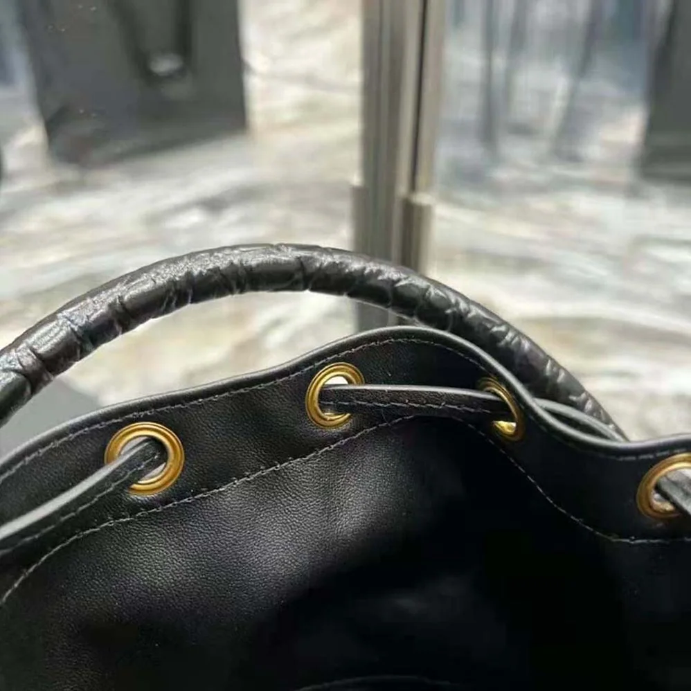 Saint Laurent YSL Bahia Small Bucket Bag in Crocodile for Women in Embossed Lacquered Leather Saint Laurent YSL Bahia Small Bucket Bag in Crocodile for Women in Embossed Lacquered Leather