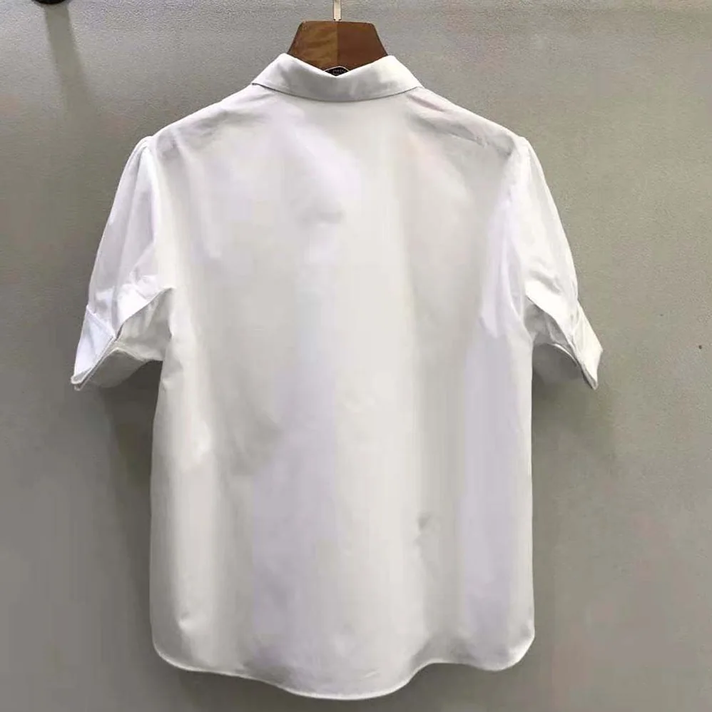 Dior Puffed Short-Sleeved Blouse White Cotton Poplin for Women Dior Puffed Short-Sleeved Blouse White Cotton Poplin for Women
