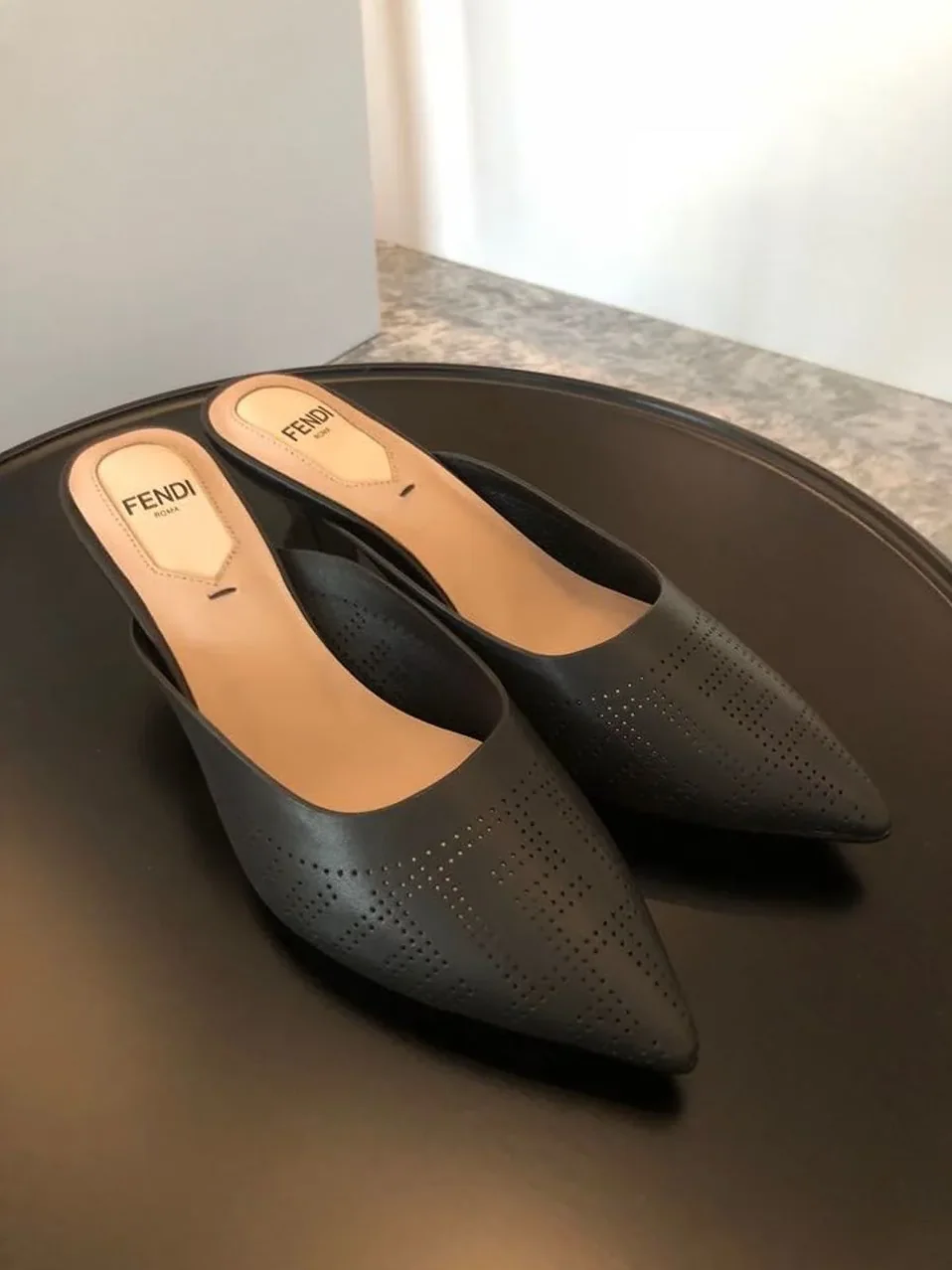 Fendi Colibri Perforated FF Sabot Mules Spring/Summer 2020 Collection, Black