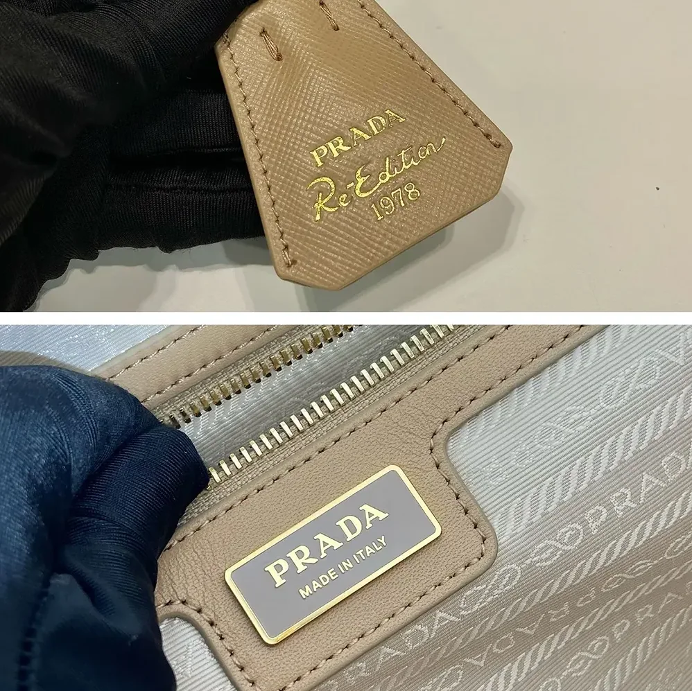 Prada Re-Edition 1978 Medium Re-Nylon and Saffiano Leather Two-handle Bag for Women in Sandy