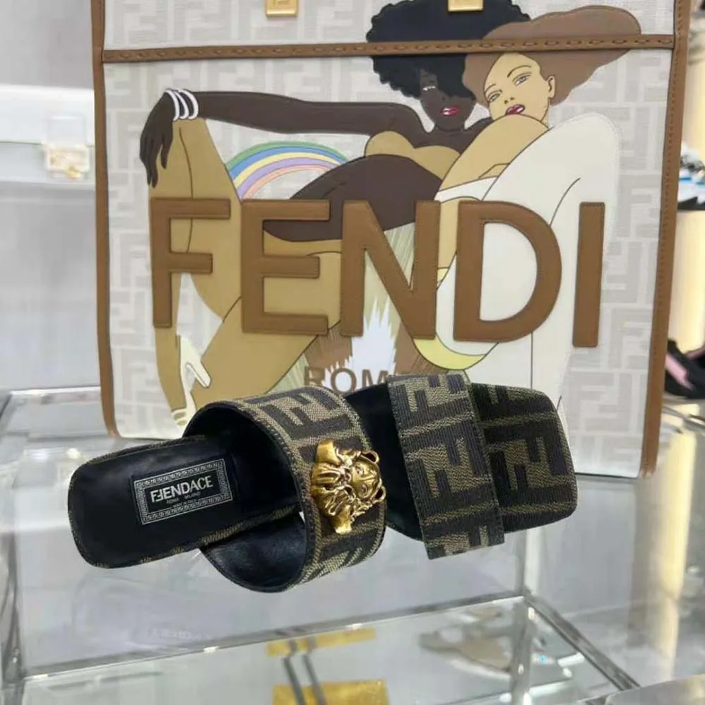 Versace Fendace FF Jacquard Mules for Women in Brown Versace Fendace FF Jacquard Mules for Women in Brown