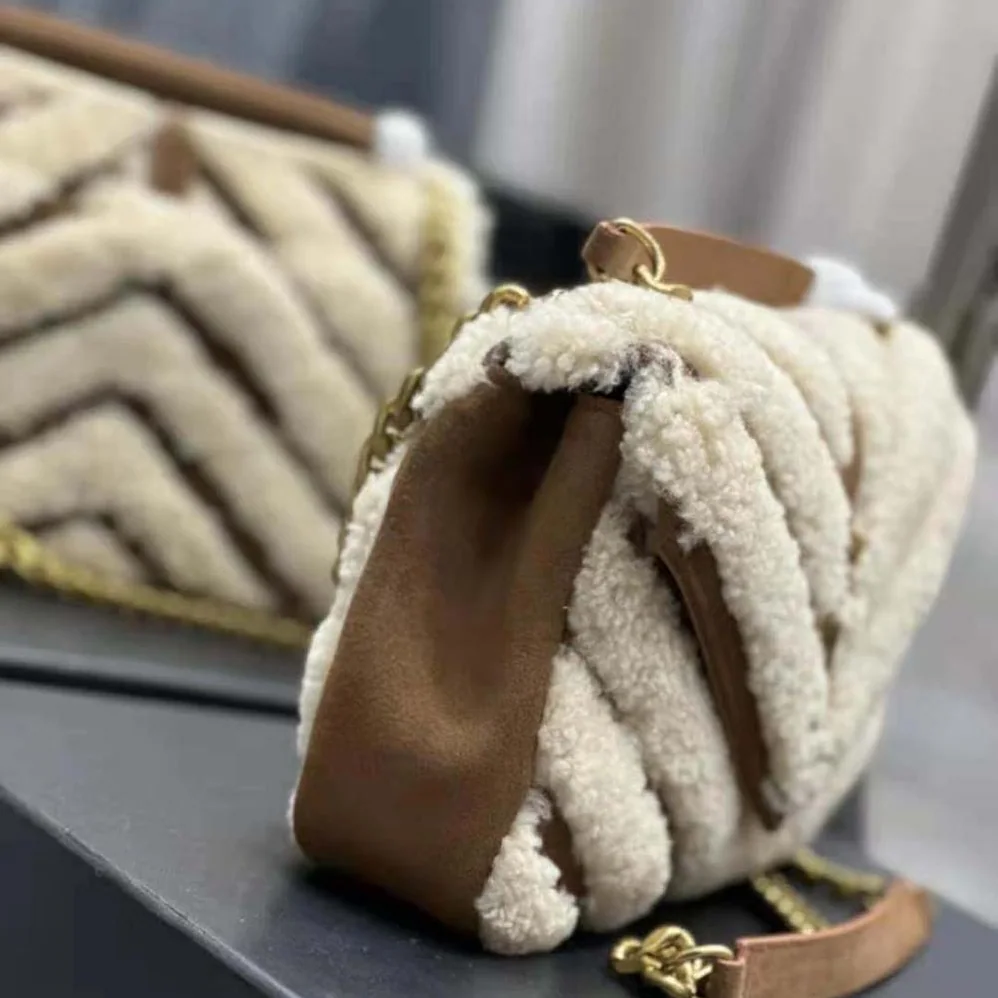 Saint Laurent YSL College Medium Chain Bag in Suede and Shearling for Women Saint Laurent YSL College Medium Chain Bag in Suede and Shearling for Women