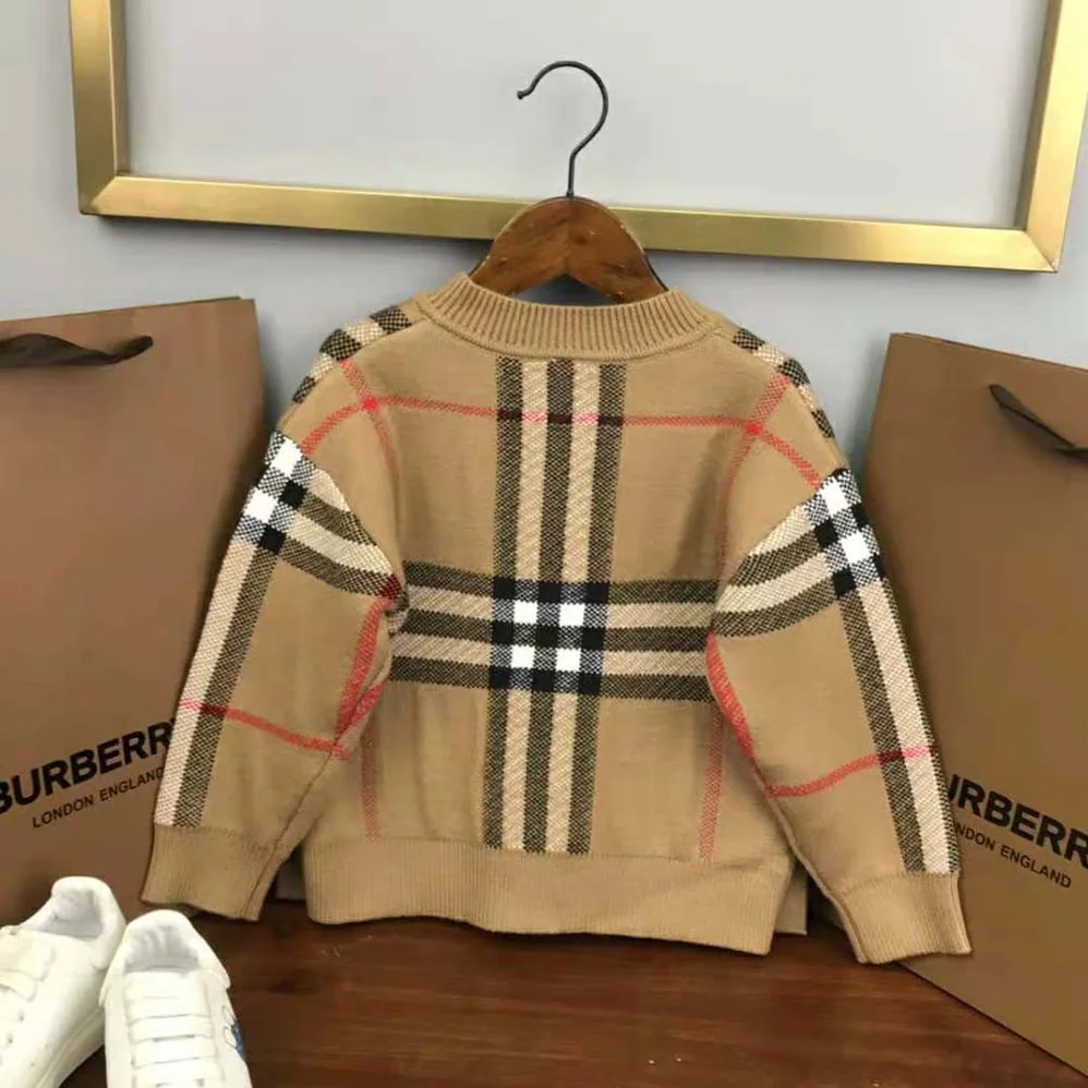 Burberry Kids' Check Wool Sweater in Beige