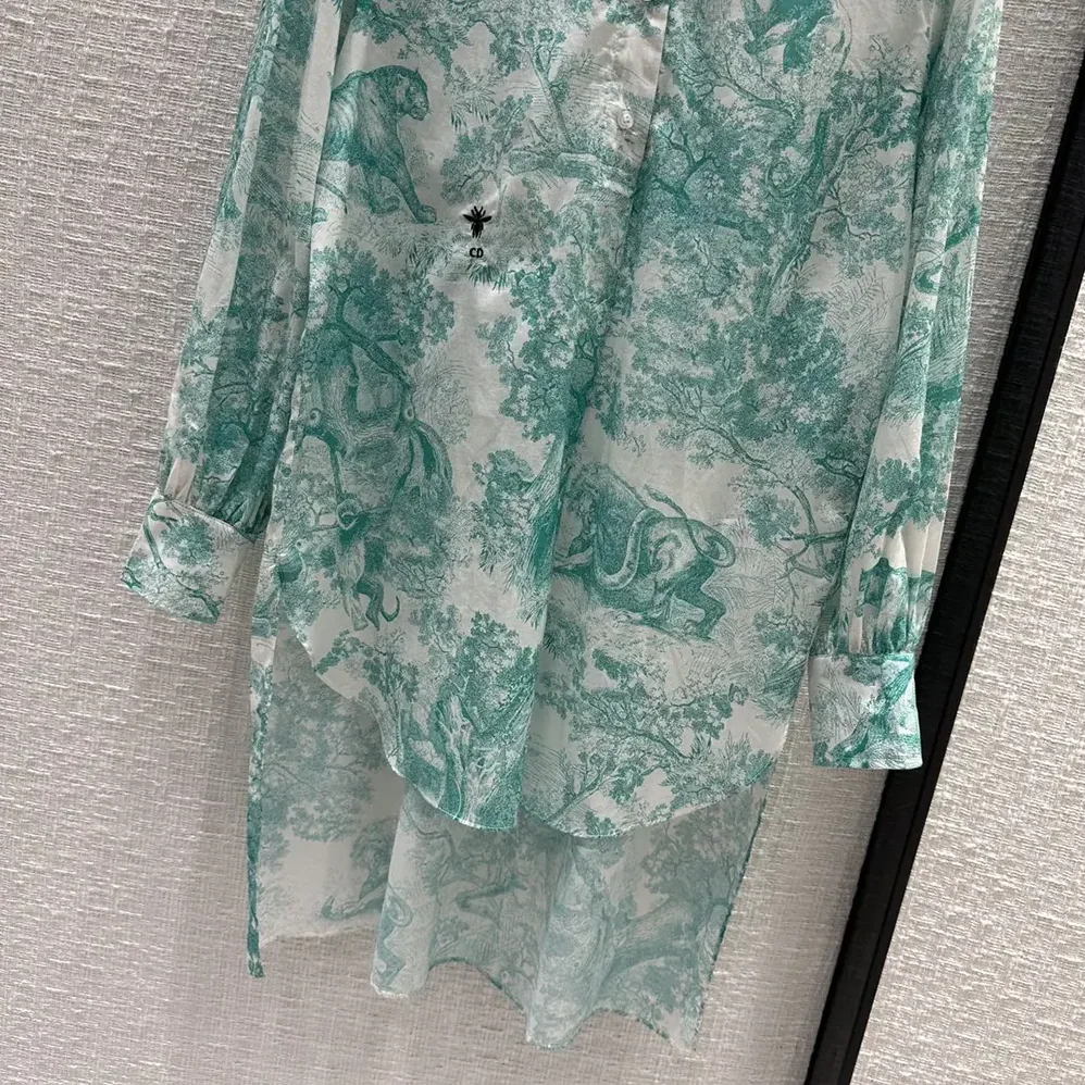 Dior Dioriviera Long Blouse White and Aquamarina Cotton Muslin for Women Dior Dioriviera Long Blouse White and Aquamarina Cotton Muslin for Women