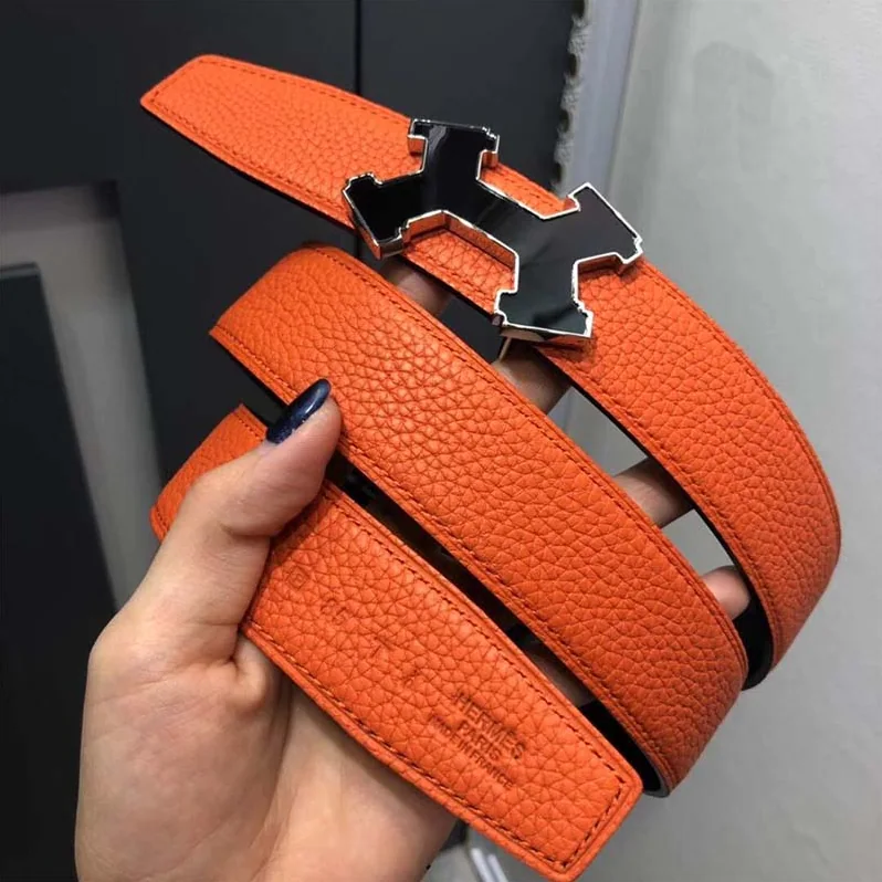 Hermes Street H Belt Buckle & Reversible Leather Strap 32 mm for Men in Orange