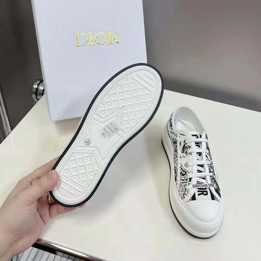 Dior Walk'N'Dior Platform Sneaker White and Black Cotton Embroidered with Plan De Paris Motif for Women