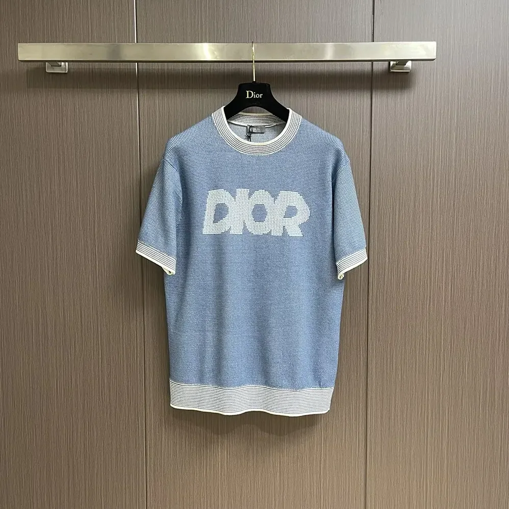 Dior Italic T-Shirt Blue Cotton for Men in Blend Tramato Knit Dior Italic T-Shirt Blue Cotton for Men in Blend Tramato Knit