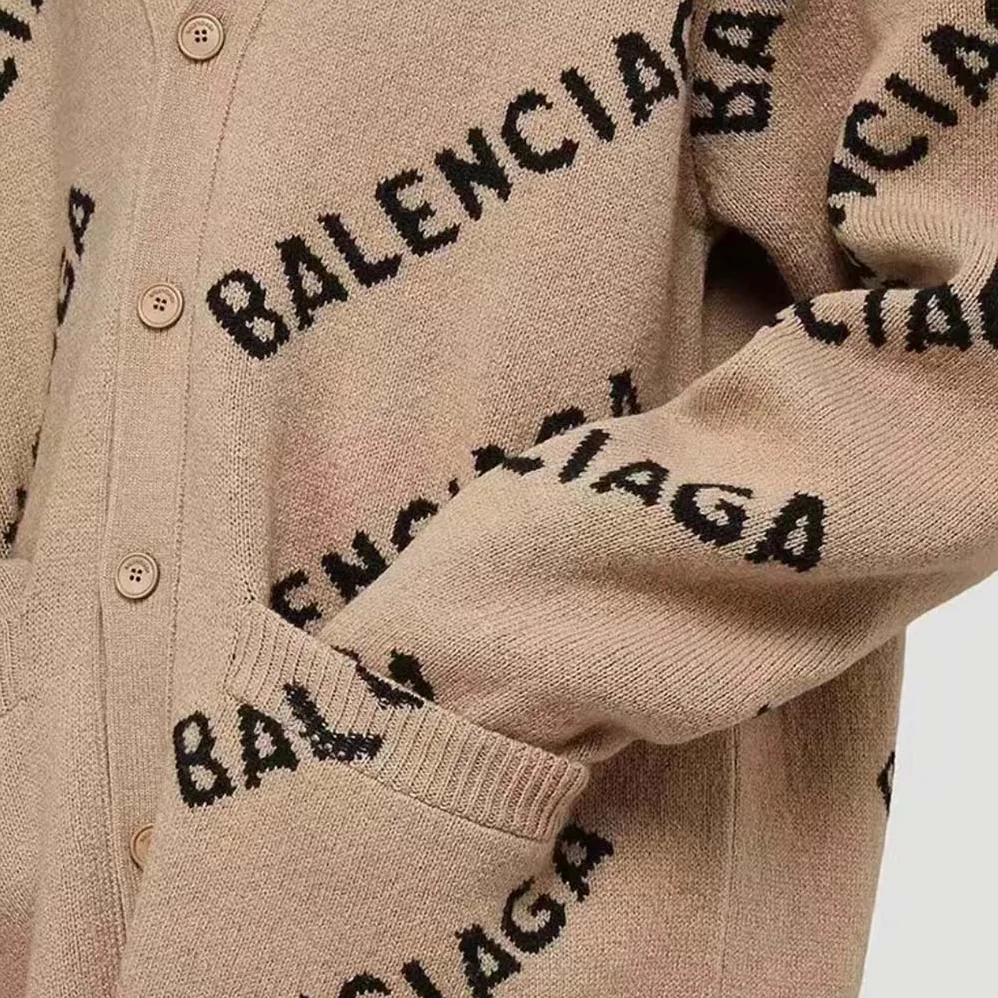 Balenciaga Mini Allover Logo Cardigan in Beige and Black Cotton Knit for Women Balenciaga Mini Allover Logo Cardigan in Beige and Black Cotton Knit for Women