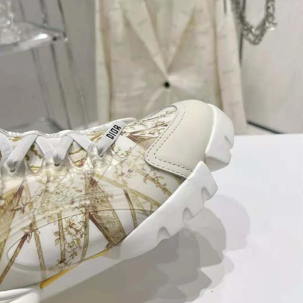 Dior D-Connect Sneaker White and Gold-Tone Technical Fabric with Rêve D'Infini Print for Women