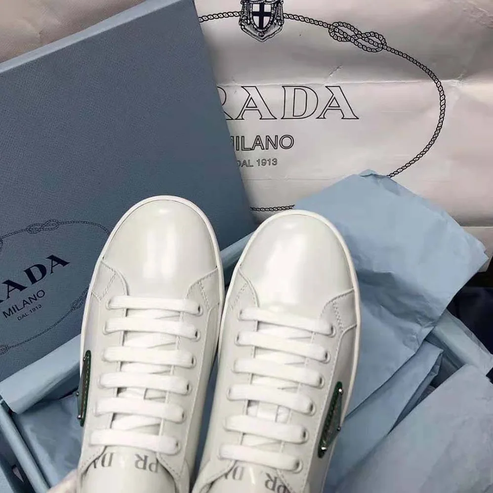 Prada Brushed Leather Sneakers for Men in Green