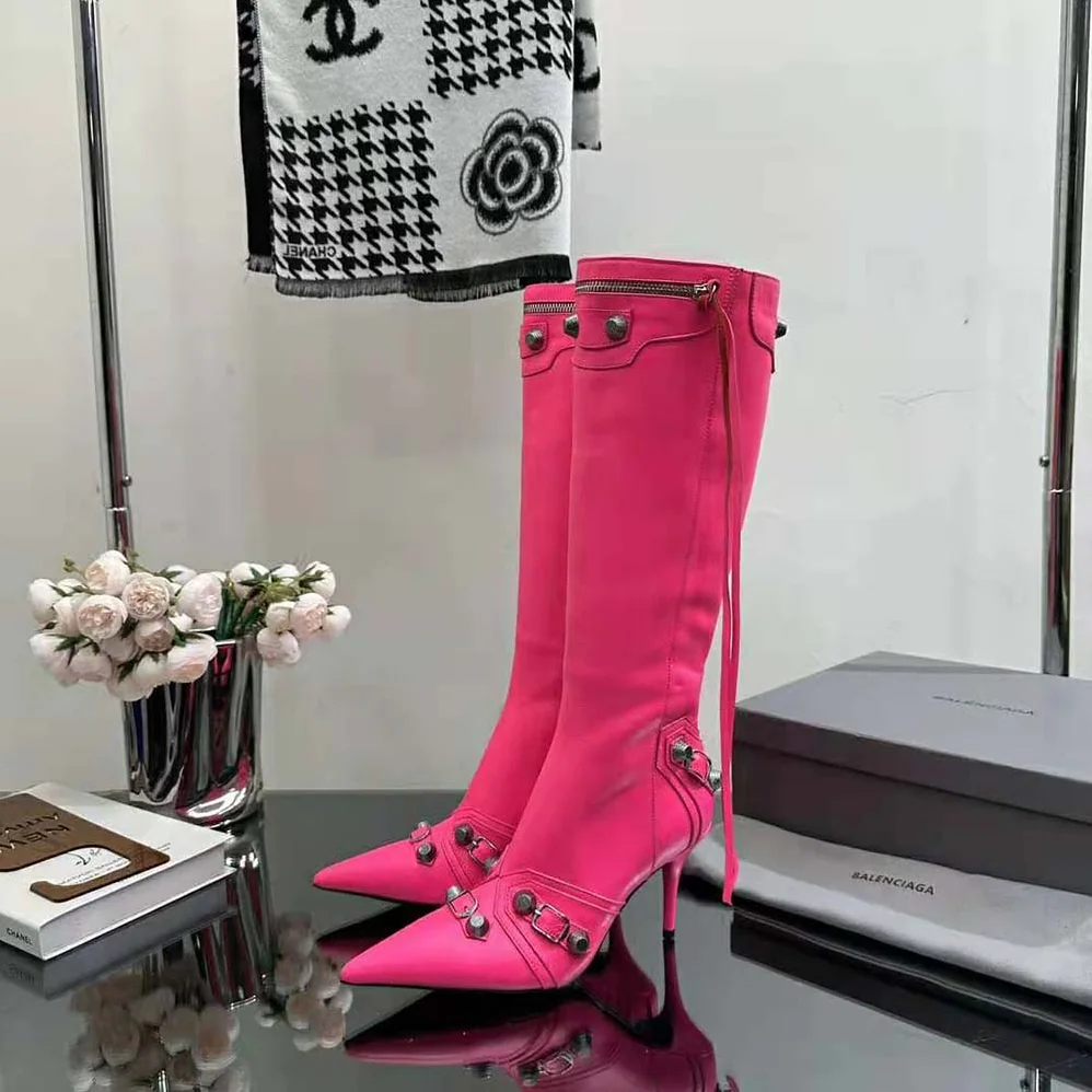 Balenciaga Cagole 90mm Boot in Pink Arena Lambskin for Women Balenciaga Cagole 90mm Boot in Pink Arena Lambskin for Women