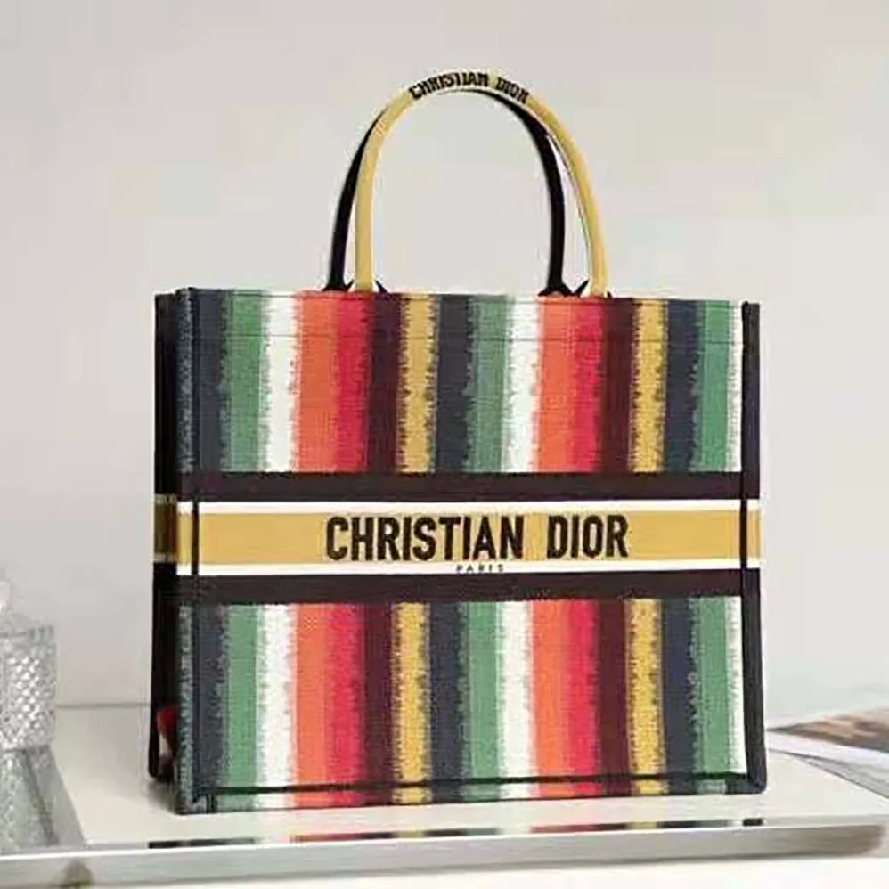 Dior Dior Book Tote Multicolor D for Women in Stripes Embroidery