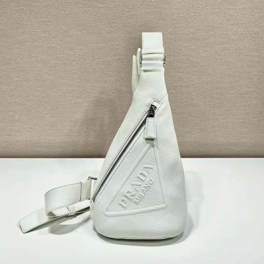Prada Cross Leather Bag wite Logo-Print Re-Nylon lining for Men in White Prada Cross Leather Bag wite Logo-Print Re-Nylon lining for Men in White