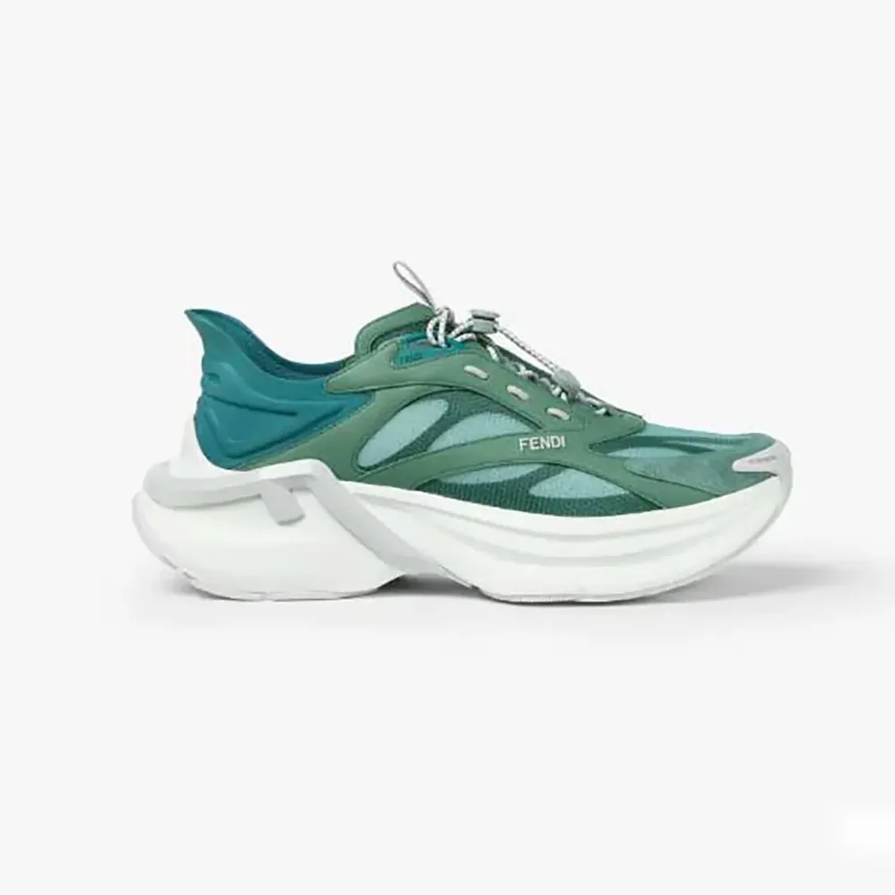 Fendi F-Light Sneakers Green Mesh and Leather Running Shoes for Unisex Fendi F-Light Sneakers Green Mesh and Leather Running Shoes for Unisex