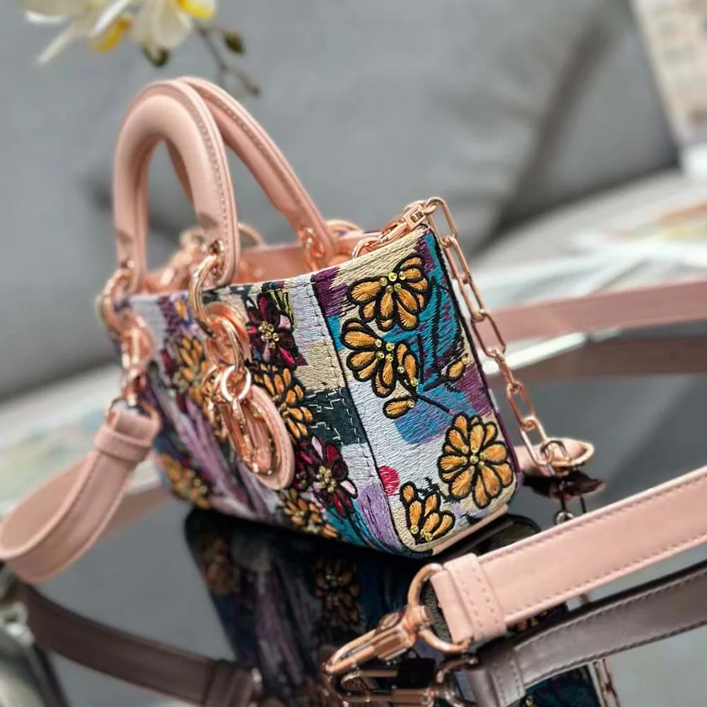 Dior Medium Lady D-joy Bag Beige Multicolor Brocart Embroidery for Women Dior Medium Lady D-joy Bag Beige Multicolor Brocart Embroidery for Women