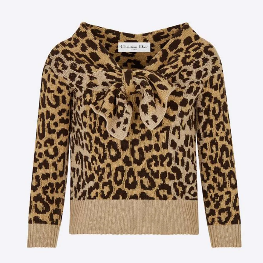 Dior Tied Collar Sweater Beige Multicolor Mizza Cashmere for Women