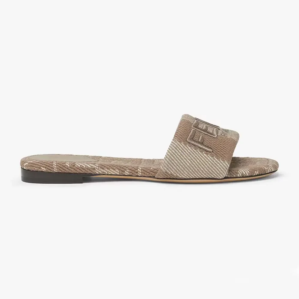 Fendi Sunshine Dove Gray Denim for Women in effect Jacquard Slides