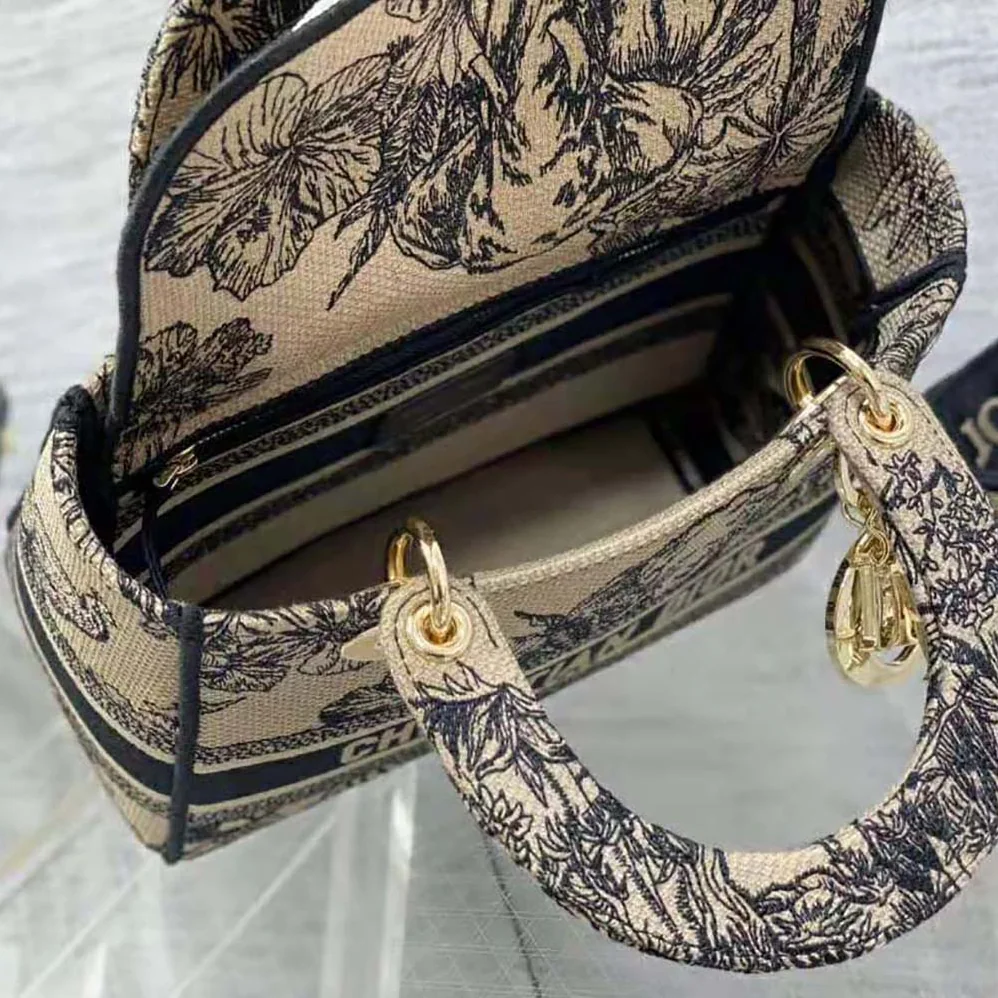 Dior Medium Lady D-lite Bag Beige Multicolor Toile de Jouy Voyage Embroidery for Women