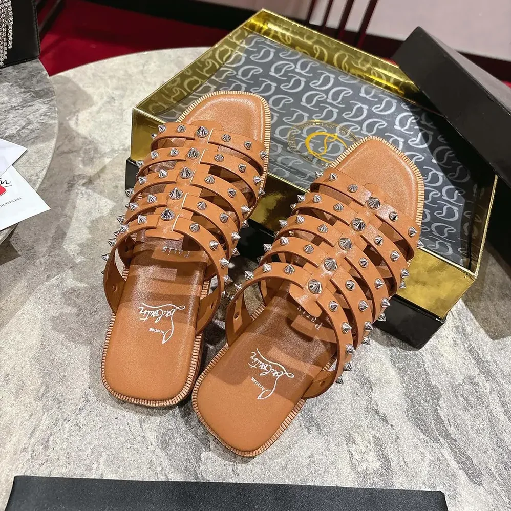 Christian Louboutin Charja Mules Waxed Calf Leather for Women in Brown Christian Louboutin Charja Mules Waxed Calf Leather for Women in Brown