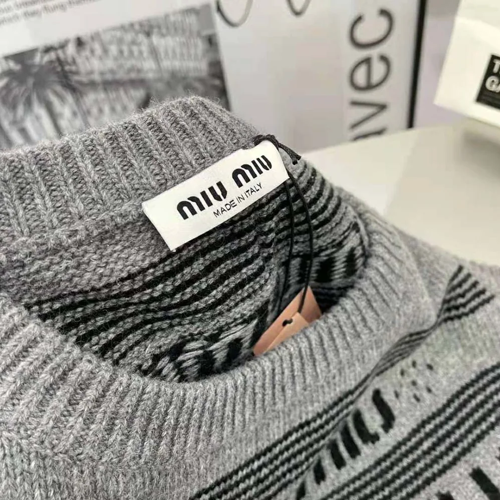 Miu Miu Cashmere Dress with Intarsia-Knit Logo for Women in Gray