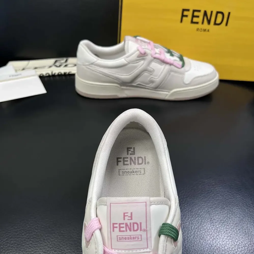 Fendi Match White Leather Low for Unisex in tops