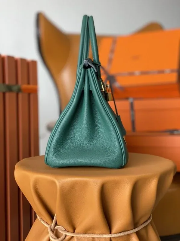 Hermes Birkin Top Handle Bag / Nata Swift Dark Green Gold Hardware