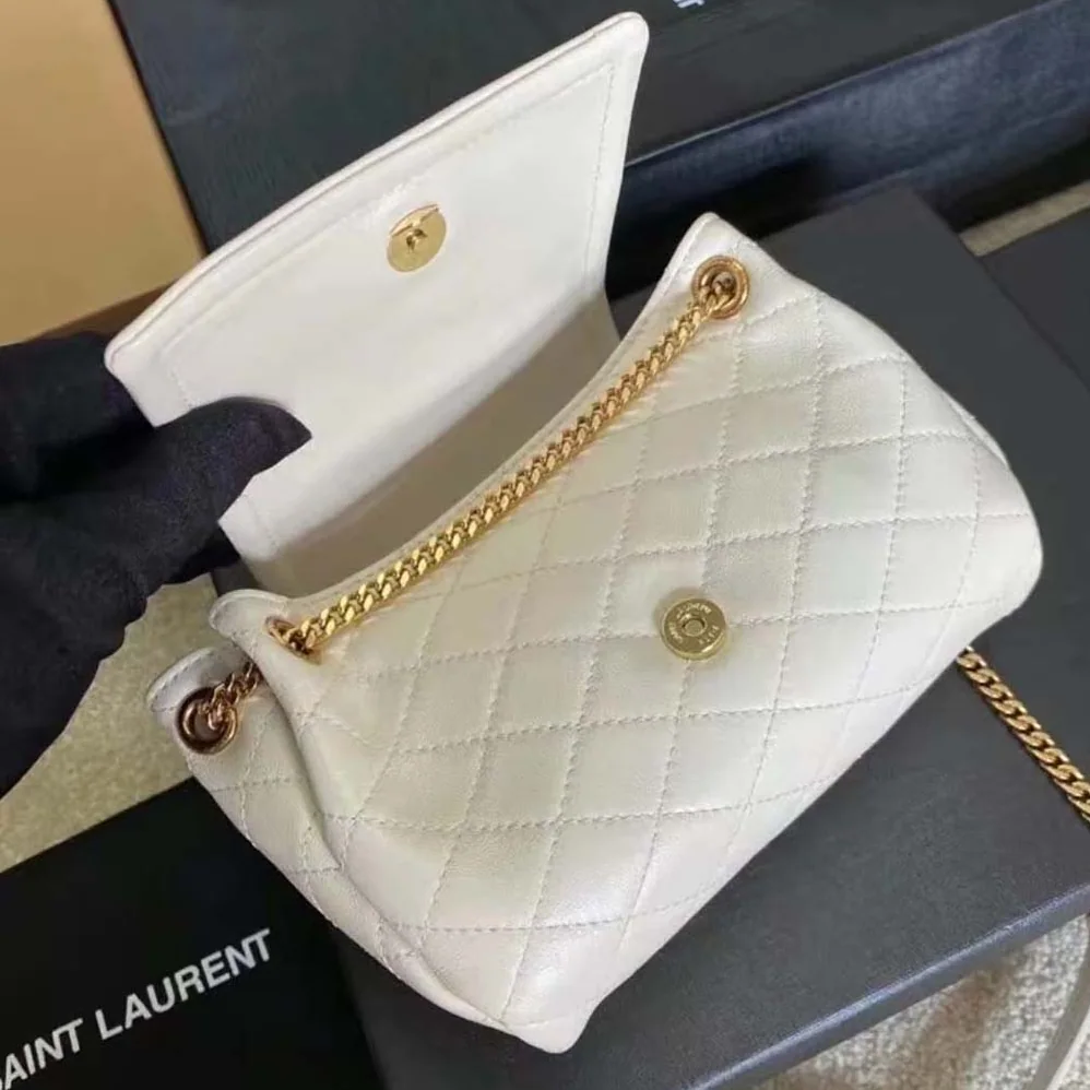 Saint Laurent YSL Monogram Mini Nolita in Lame Leather for Women in White Saint Laurent YSL Monogram Mini Nolita in Lame Leather for Women in White