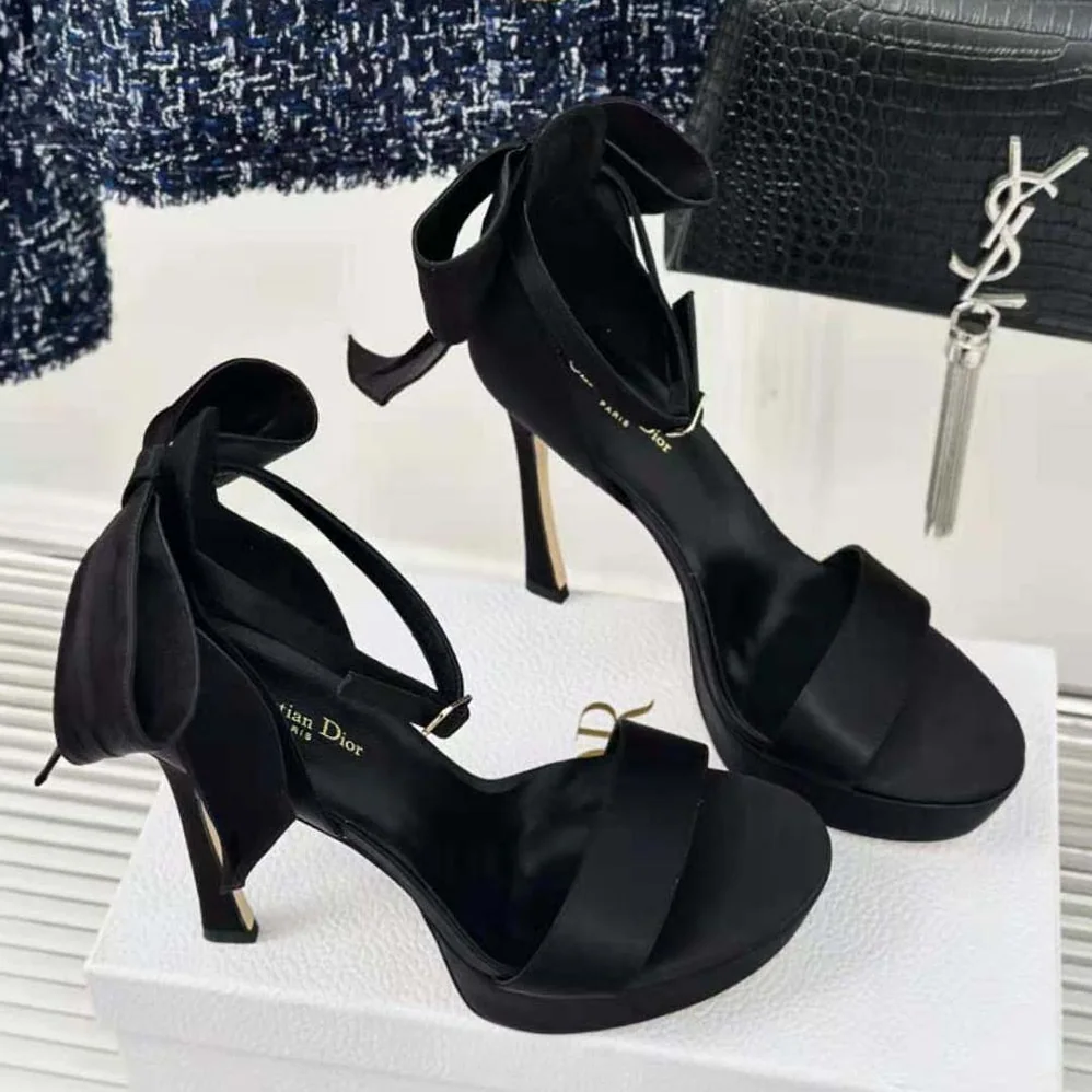 Dior Mlle Dior Heeled Sandal Black Satin for Women