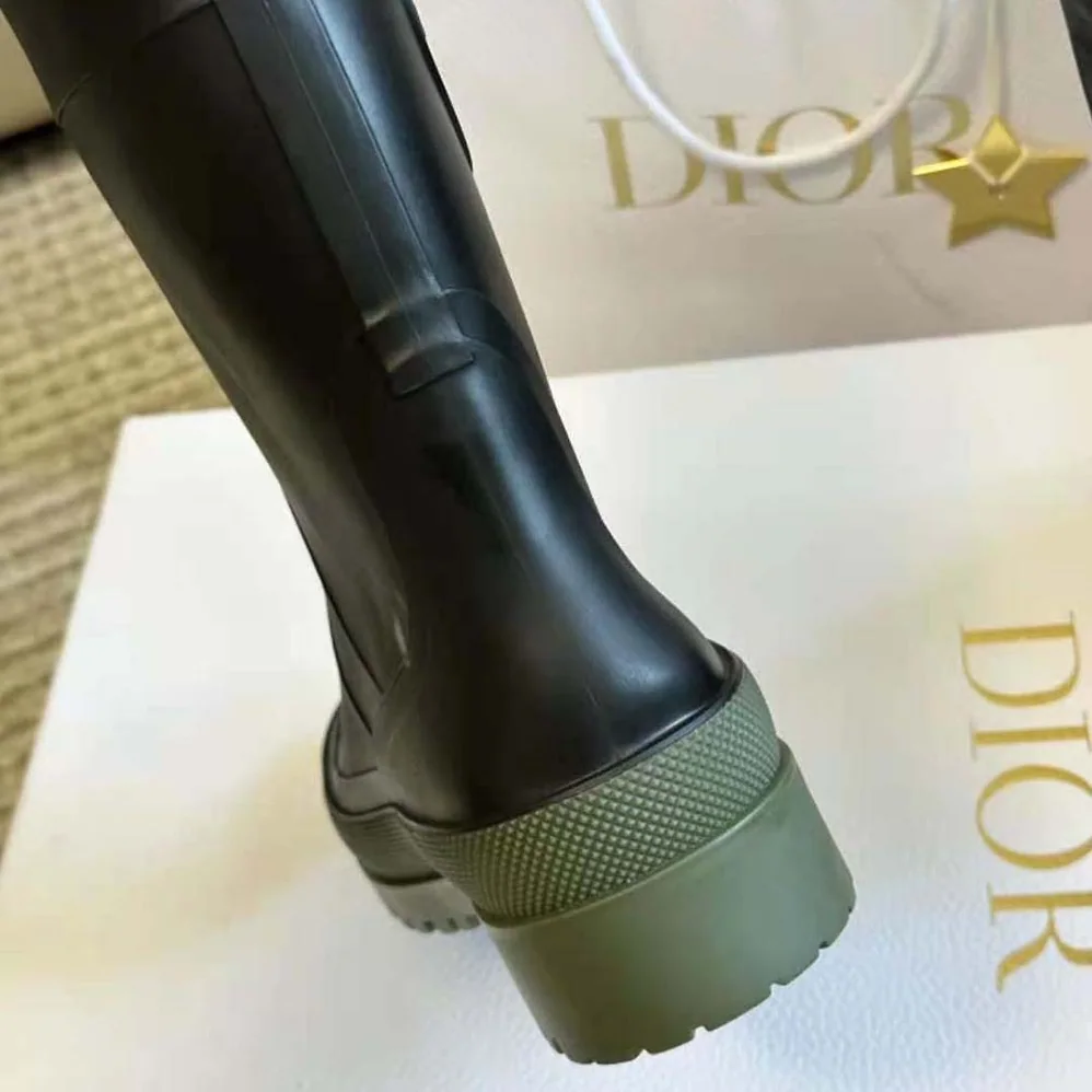 Dior Diorunion Rain Boot Black and Khaki Two-Tone Rubber with Dior Union Motif for Women
