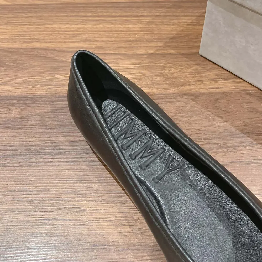 Jimmy Choo Elme Flat Black Nappa Leather Flats with Pearl Embellishment for Women Jimmy Choo Elme Flat Black Nappa Leather Flats with Pearl Embellishment for Women