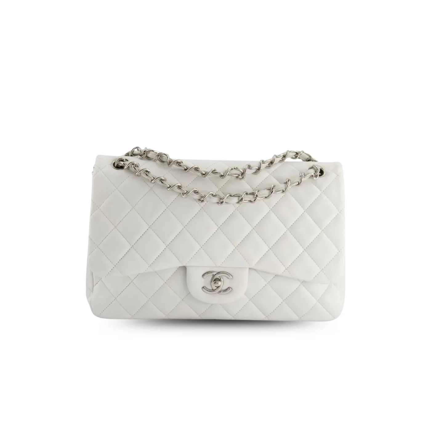 Chanel Classic Double Flap Bag Large Crossbody in White Silver Hardware Chanel Classic Double Flap Bag Large Crossbody in White Silver Hardware