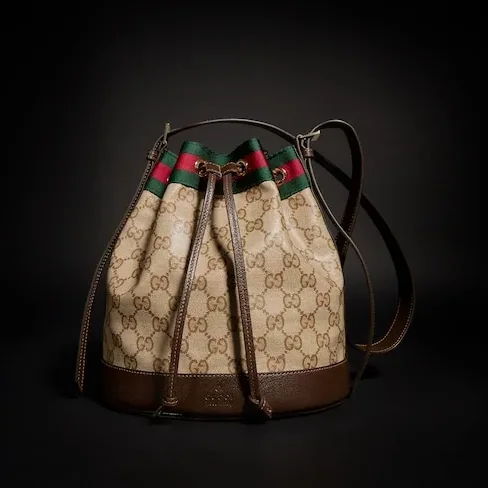 Gucci Venice Small Bucket Bag / Sand/ Dark Brown Gold Hardware