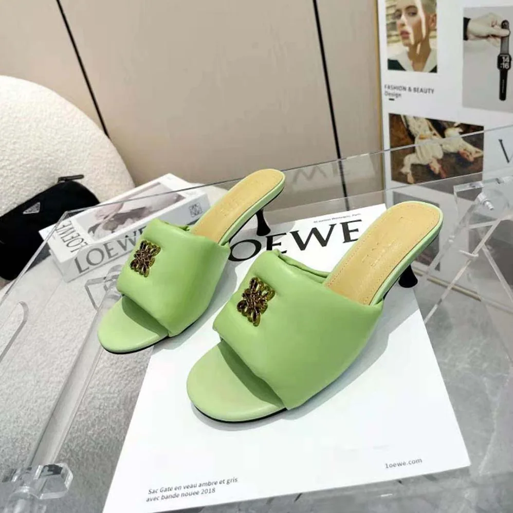 Loewe Anagram Padded Mule in Lambskin for Women in Green