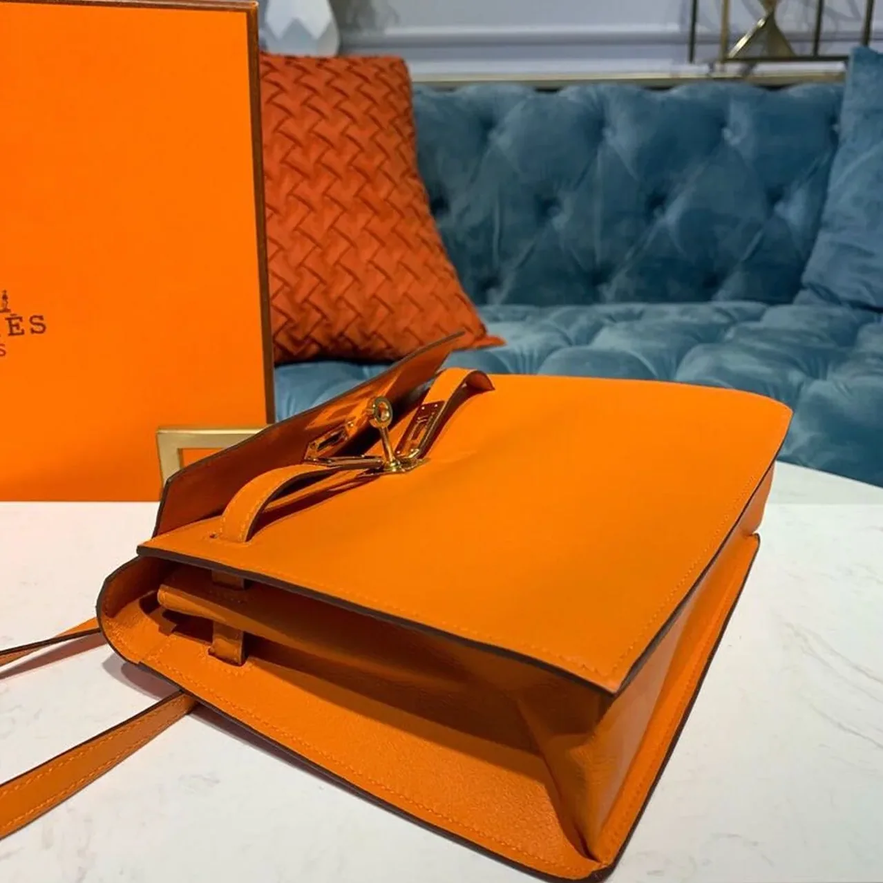 Hermes Kelly Danse II Bag Swift Orange Gold Hardware /