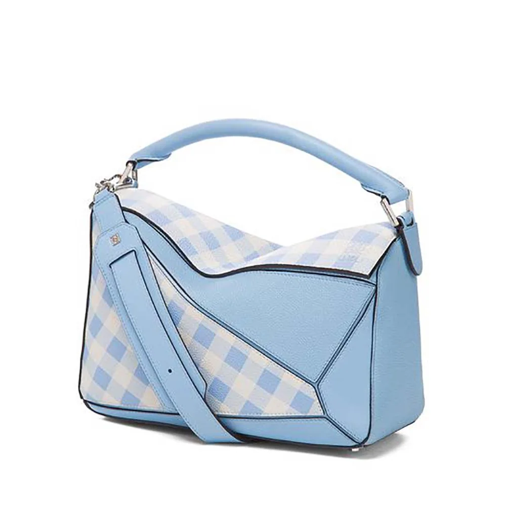 Loewe Puzzle Gingham Bag in Calfskin for Women in Blue Loewe Puzzle Gingham Bag in Calfskin for Women in Blue