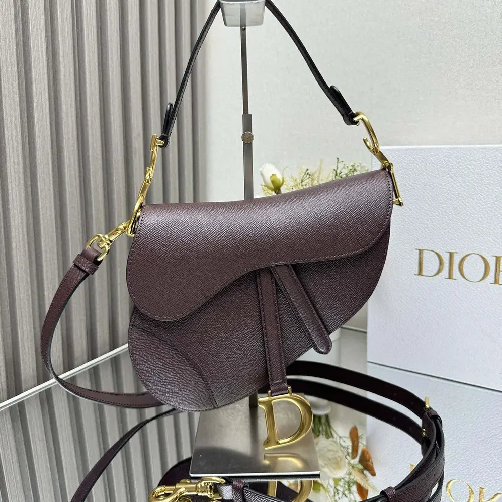 Dior Saddle Bag with Strap Plum Grained Calfskin for Women Dior Saddle Bag with Strap Plum Grained Calfskin for Women