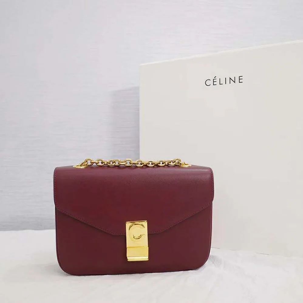Celine Medium C Bag in Shiny Calfskin Leather for Women in Maroon Celine Medium C Bag in Shiny Calfskin Leather for Women in Maroon