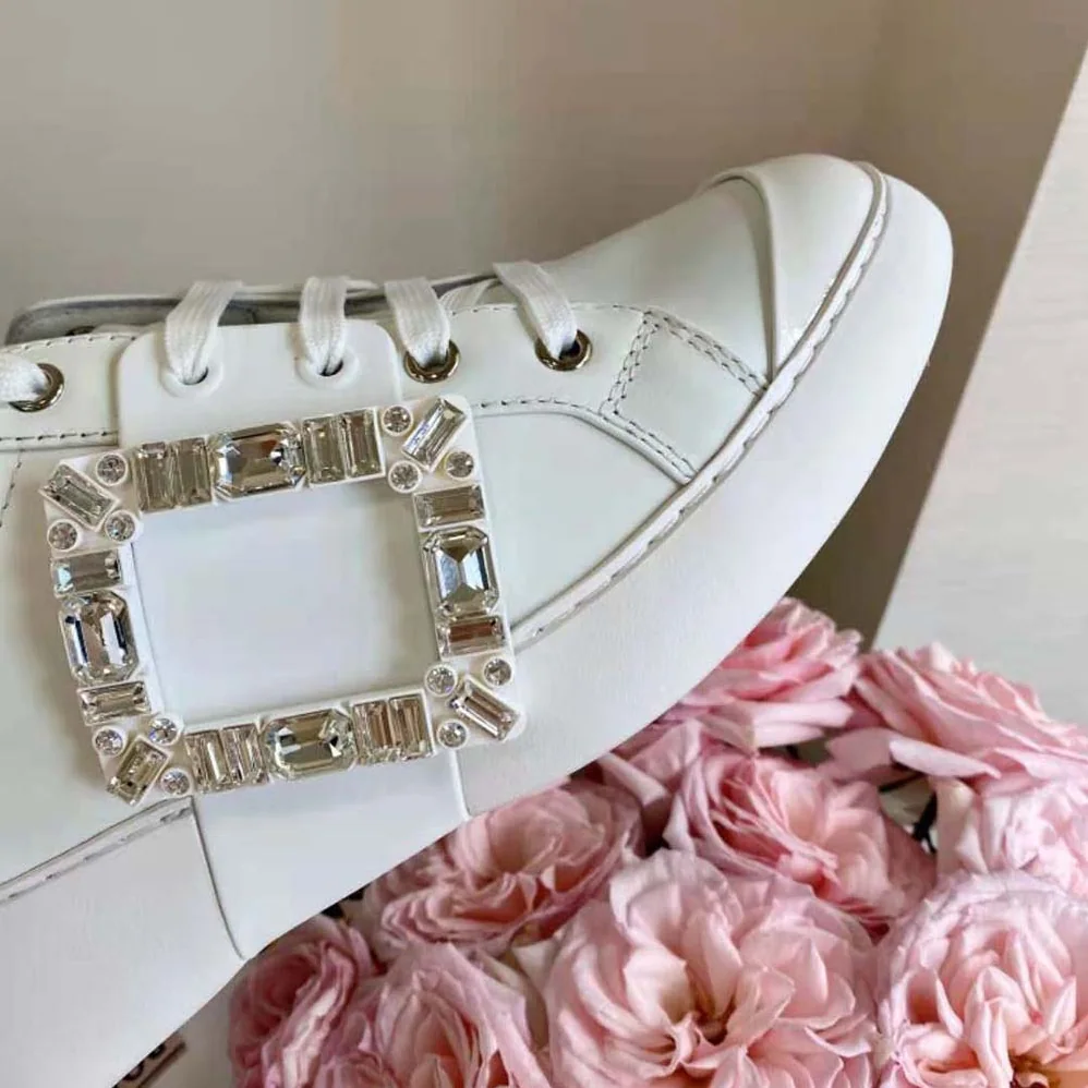 Roger Vivier Viv Skate Strass Buckle Sneakers in Soft Leather for Women in White