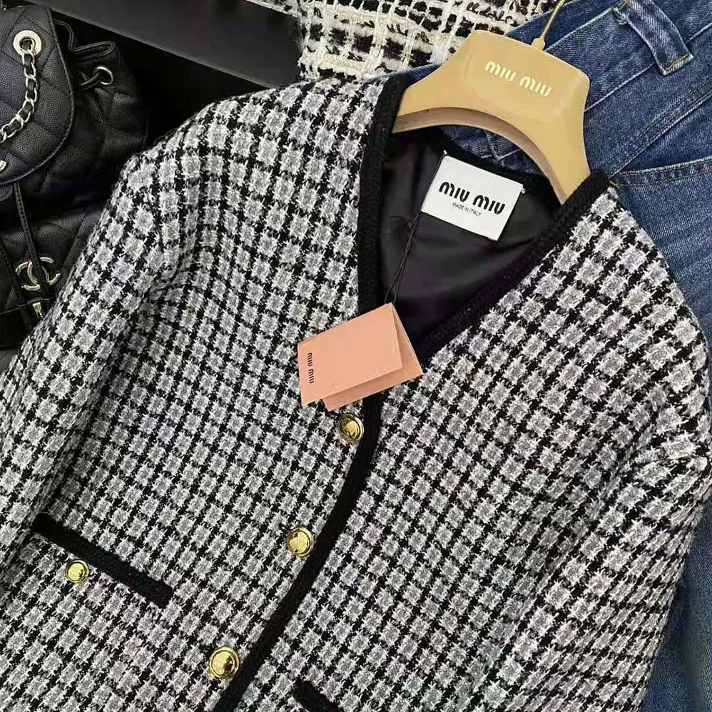 Miu Miu Single-breasted Boucle Jacket with Embroidered Logo for Women