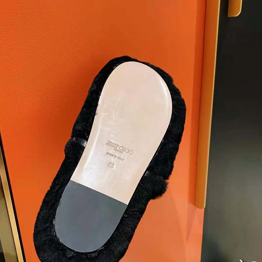Jimmy Choo Aliette Flat Natural Shearling Slippers for Women in Black