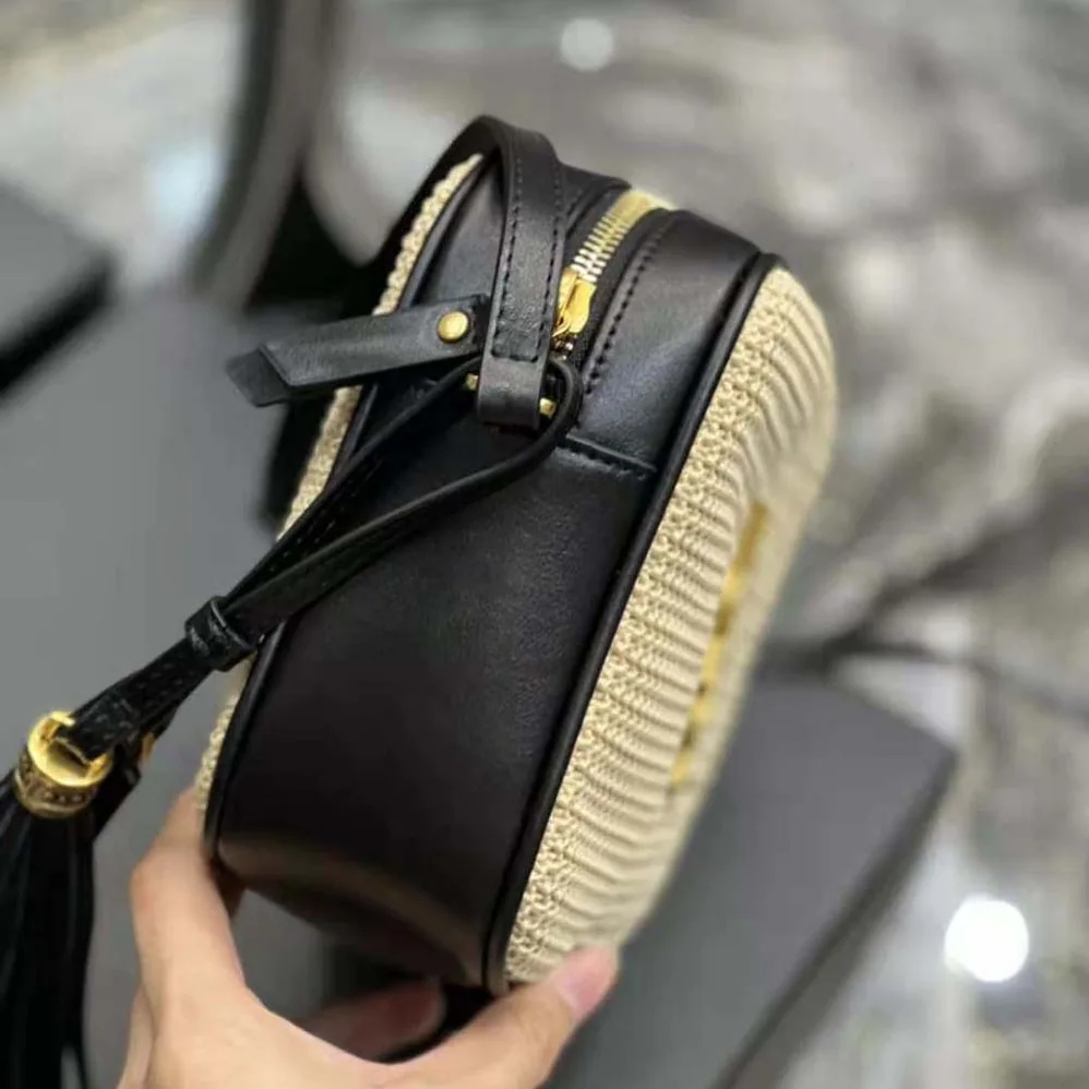 Saint Laurent YSL Lou Camera Bag in Raffia and Smooth Leather for Women