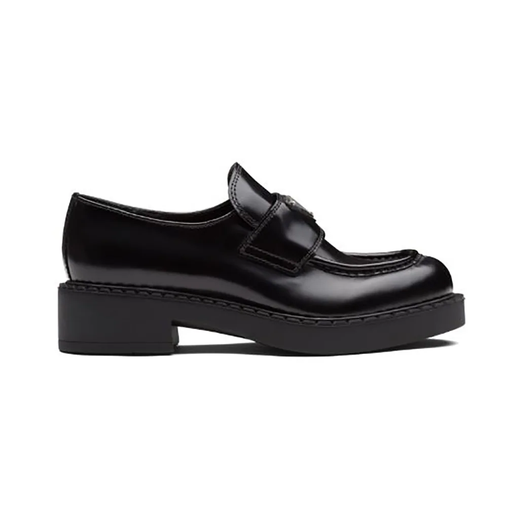 Prada Brushed Leather Loafers for Women in Black