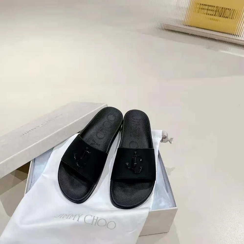 Jimmy Choo Port/F Black Rubber Slides with JC Monogram for Women Jimmy Choo Port/F Black Rubber Slides with JC Monogram for Women