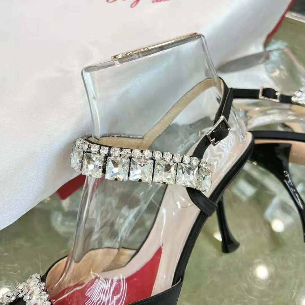 Roger Vivier Slingback Pumps Rhinestone Buckle in Satin for Women in Black Roger Vivier Slingback Pumps Rhinestone Buckle in Satin for Women in Black