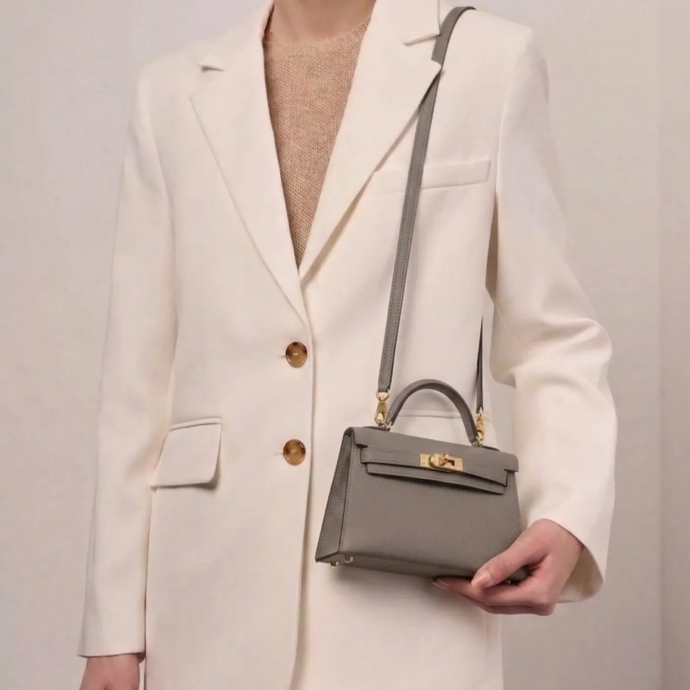 Hermes Kelly Mini Top Handle Bag / Dark Grey Epsom Gold Hardware