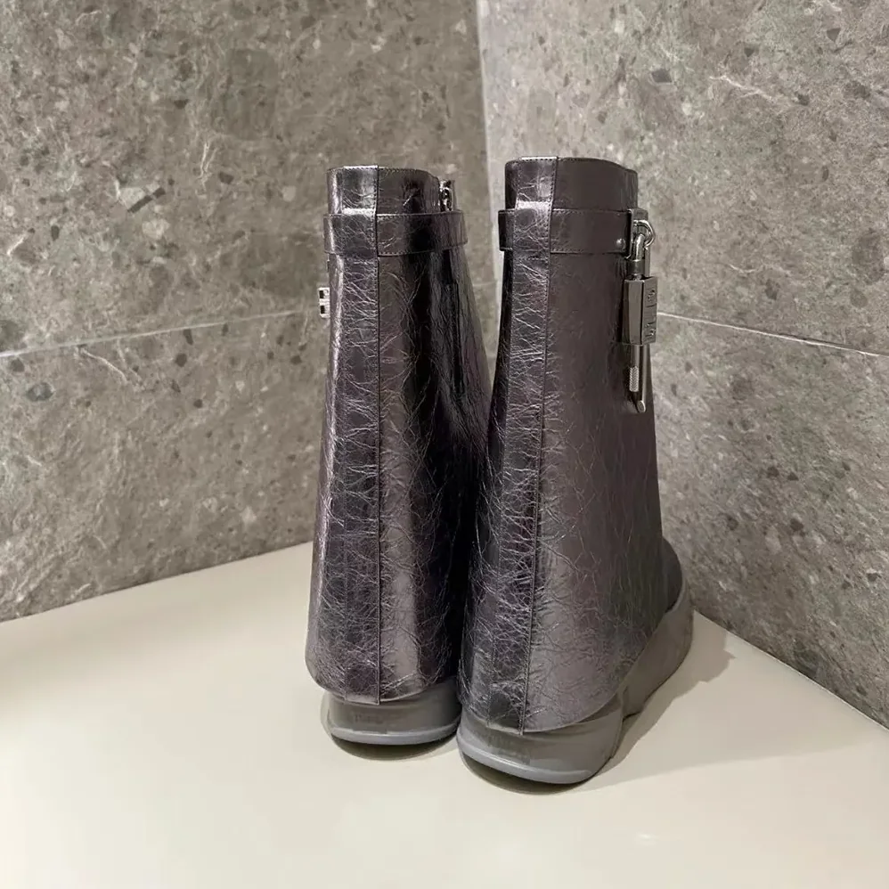 Givenchy Shark Lock Biker Ankle Boots in Laminated Leather for Women Givenchy Shark Lock Biker Ankle Boots in Laminated Leather for Women
