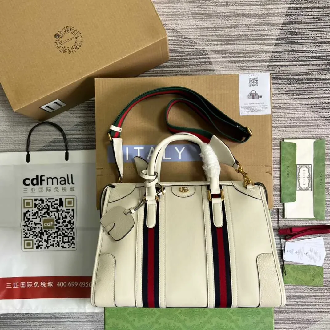 Gucci Double G-Detailed Smooth Medium Handbag White /