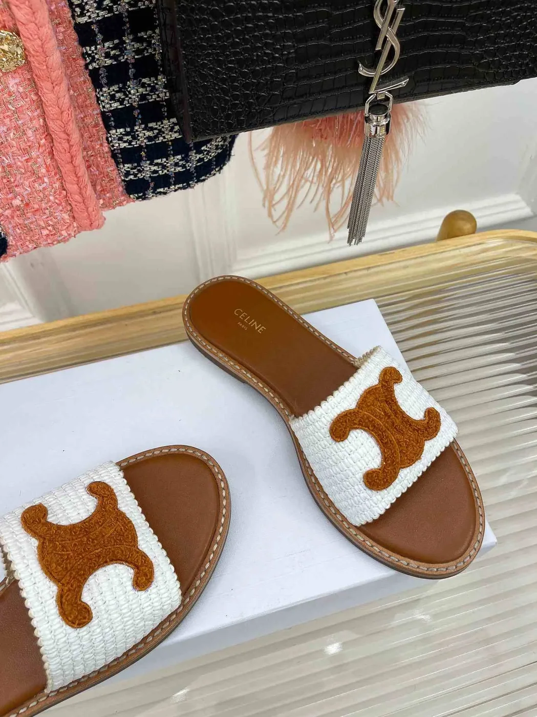 Celine Lympia Flat In Raffia White Celine Lympia Flat In Raffia White